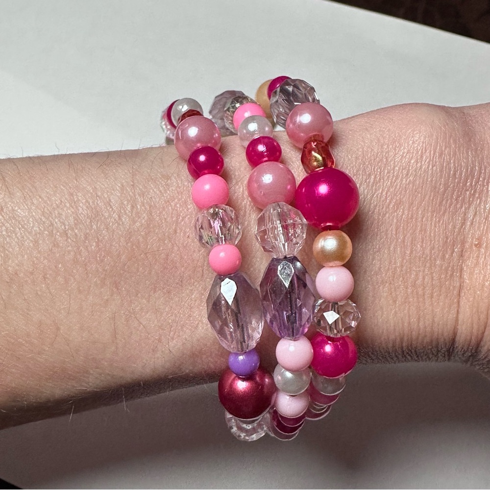 Pink and mix bracelet handmade memory wire one size